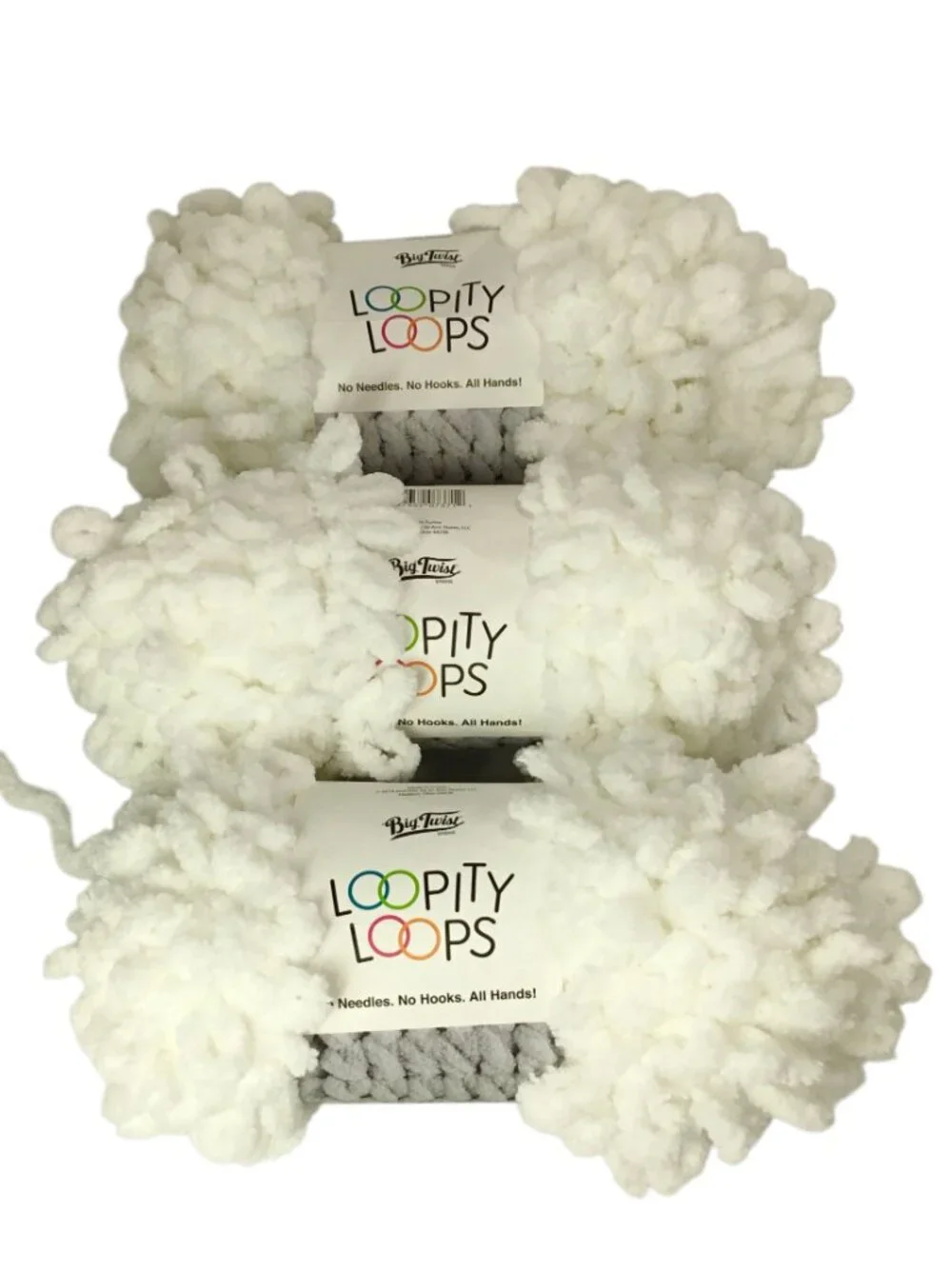 Loopity Loops Yarn Lot of 3 Skeins White Big Twist 6.35 Oz Jo-Ann Fabrics Finger